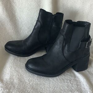 Black Zip Ankle Booties with Buckle Detail, Women’s 9, Excellent